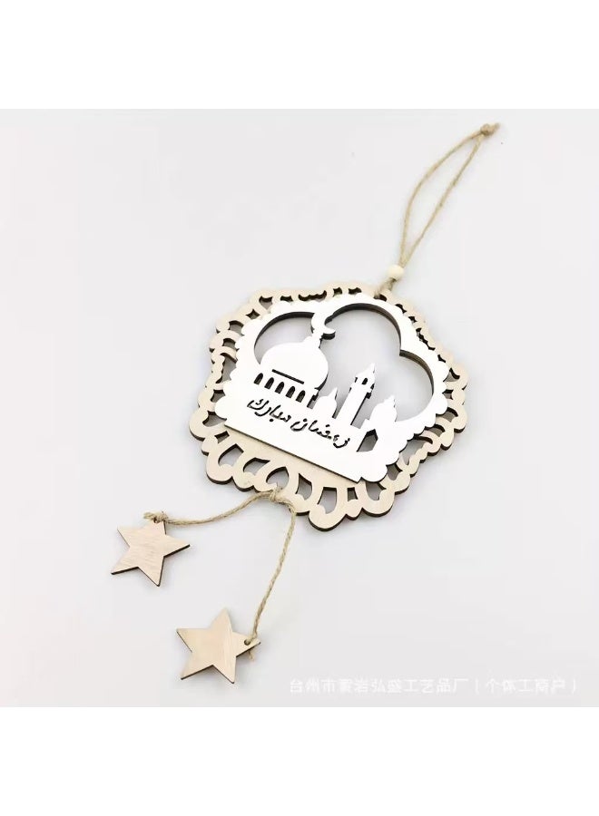 زينة خشبية معلقة للمسجد بمناسبة رمضان وعيد الفطر، مصنوعة يدوياً على الطراز العربي، مزينة بالنجوم، لتزيين الجدران والأبواب والنوافذ في أجواء احتفالية رمضانية وعيد الفطر. - Image 5